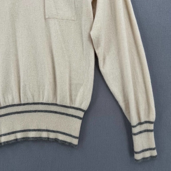 CARLISLE Sweater Womens L Cream Gray 100% Cashmere Vintage Long Sleeve Crew Neck - Picture 3 of 8